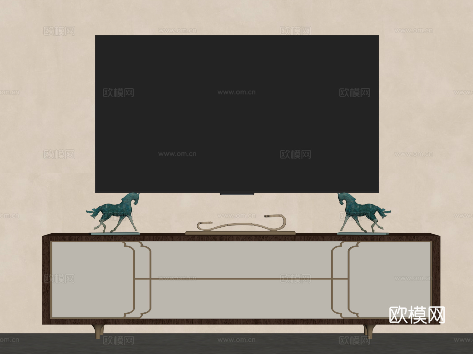 新中式电视柜 边柜su模型