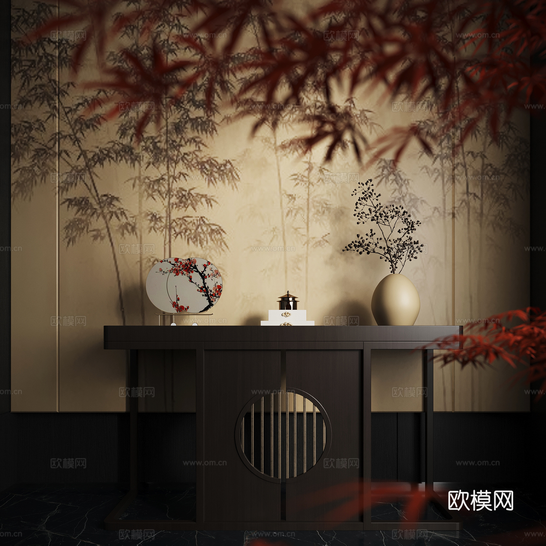 新中式玄关 端景台su模型