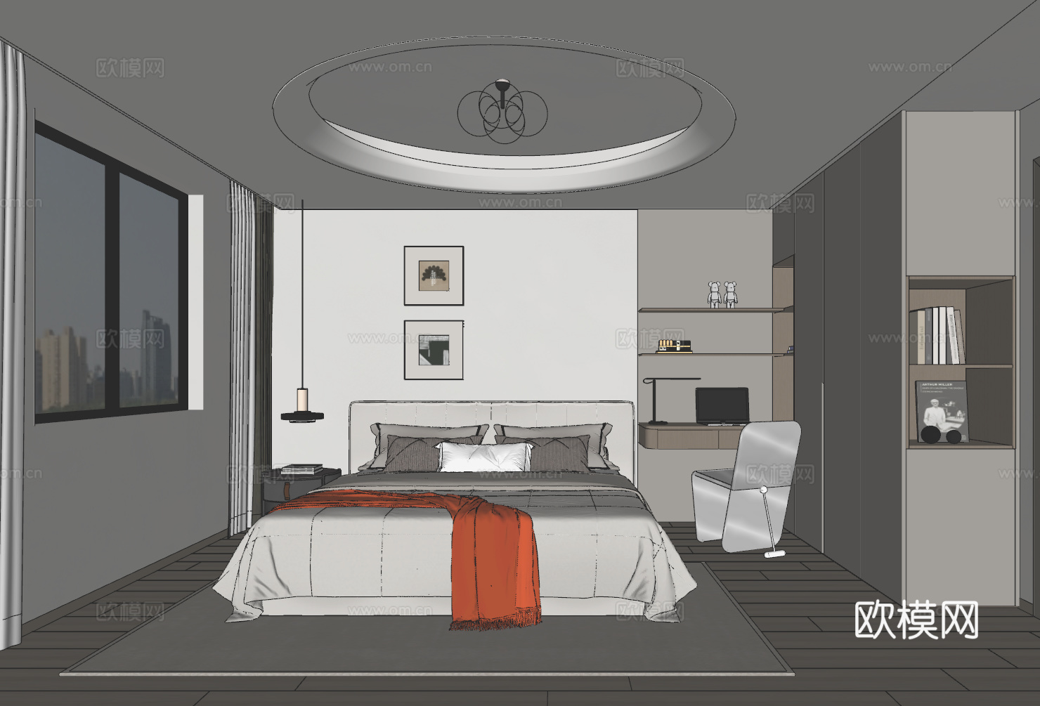 现代黑白灰卧室儿童房su模型