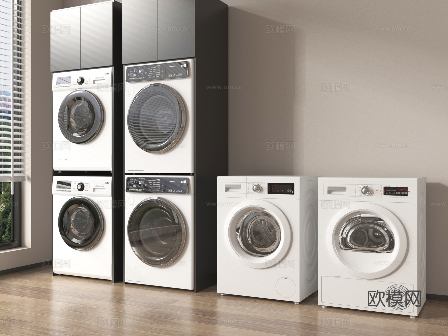 现代洗衣机 烘干机su模型