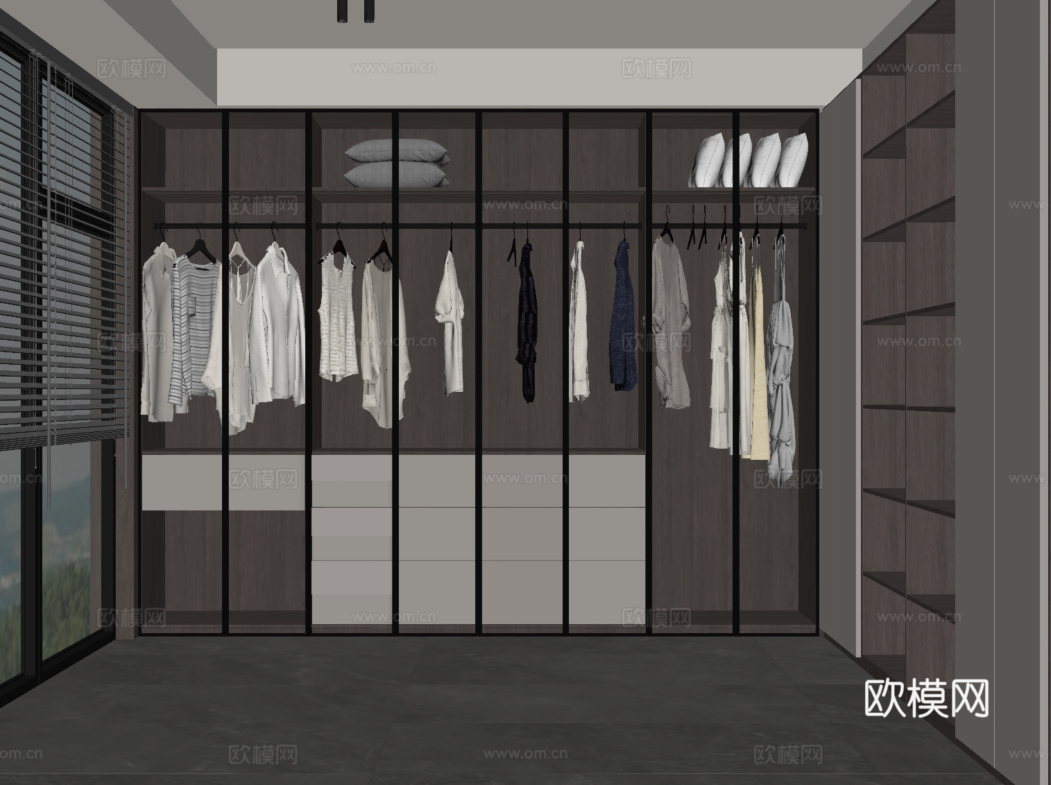 现代意式衣柜 玻璃衣柜su模型