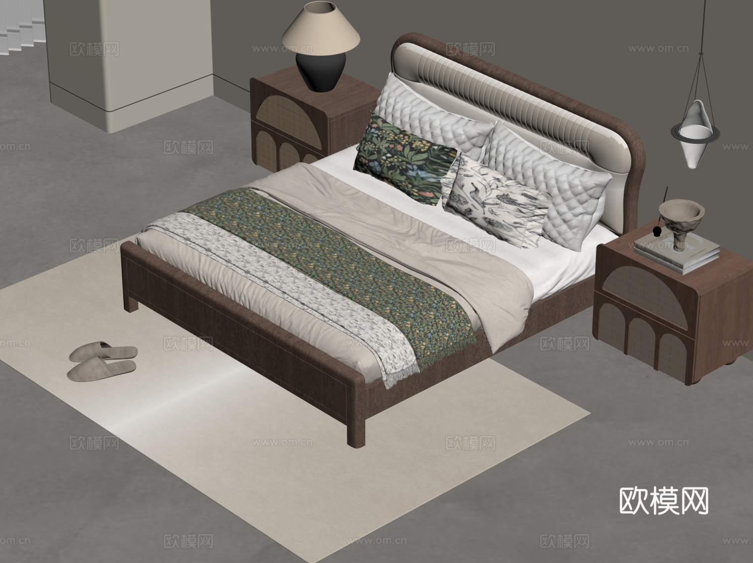 中古风双人床su模型下载（渲染图2）
