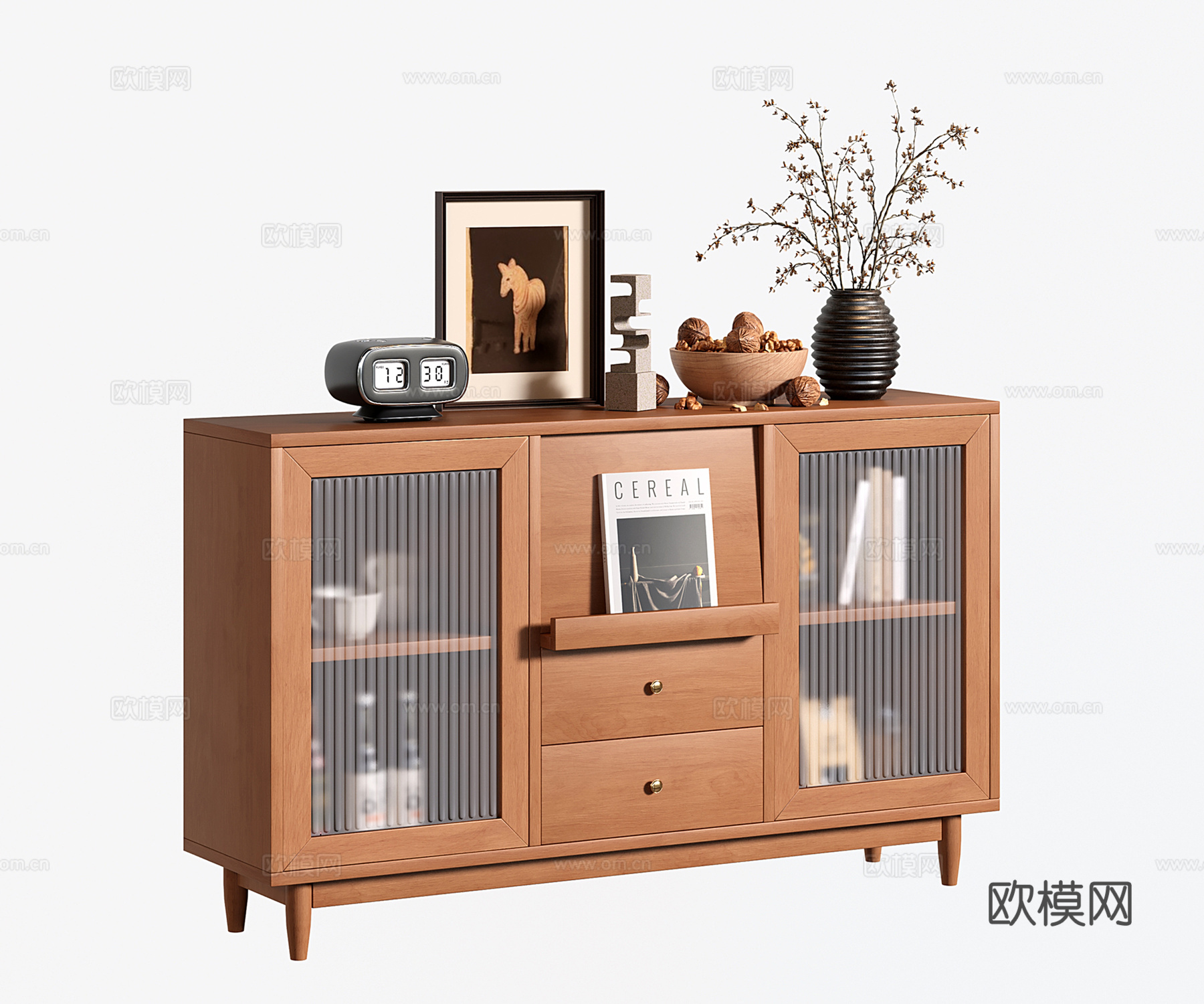 中古风餐边柜 收纳柜 储物柜 边柜 茶水柜su模型