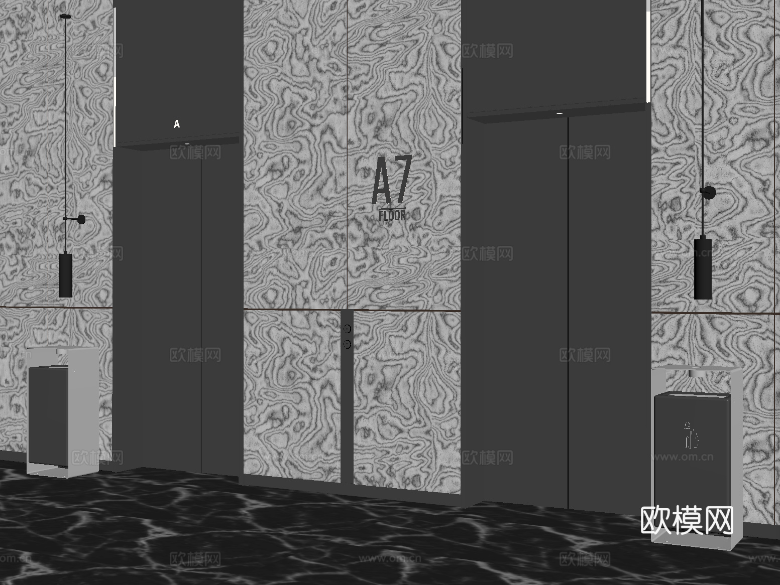 现代电梯厅 电梯间 升降梯 垃圾桶su模型