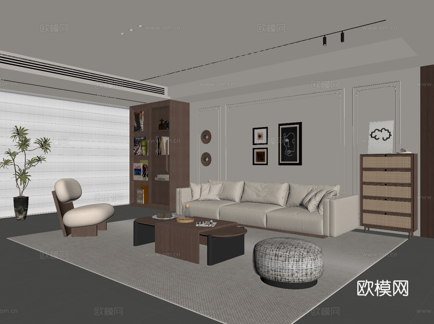 法式中古风客厅 沙发茶几组合su模型