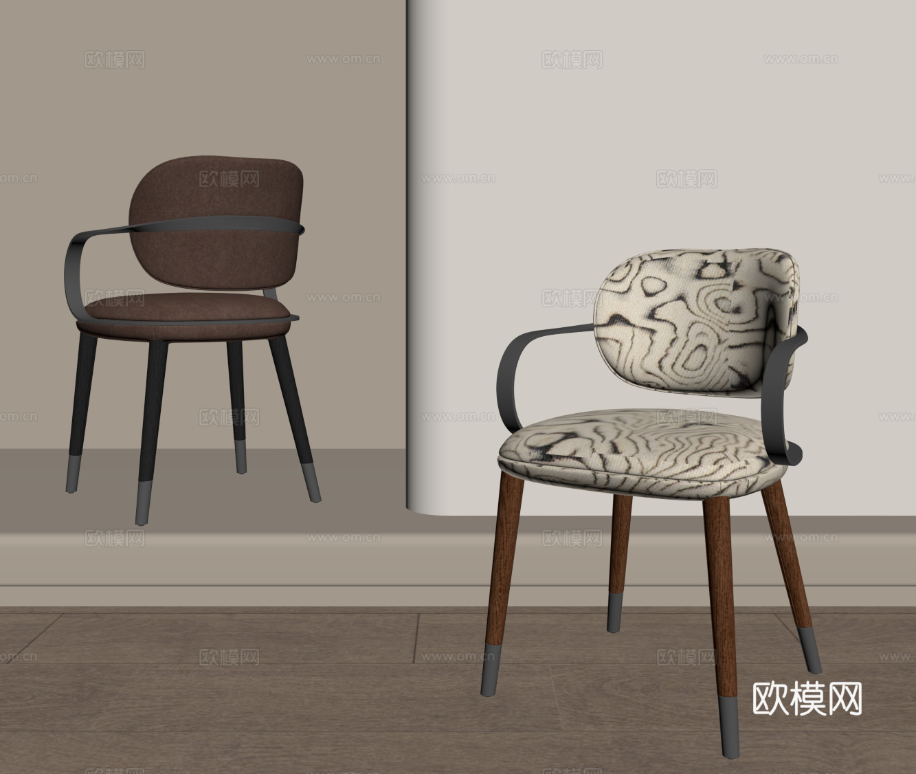 现代中古风椅子 餐椅 单椅su模型