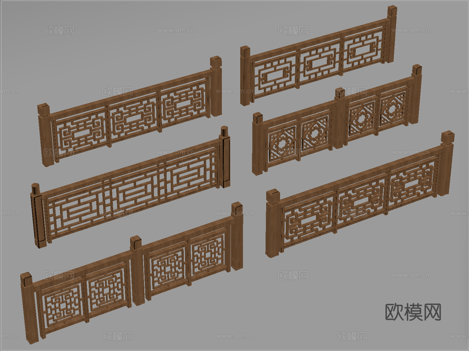 中式栏杆护栏 栅栏围栏 实木围栏护栏su模型