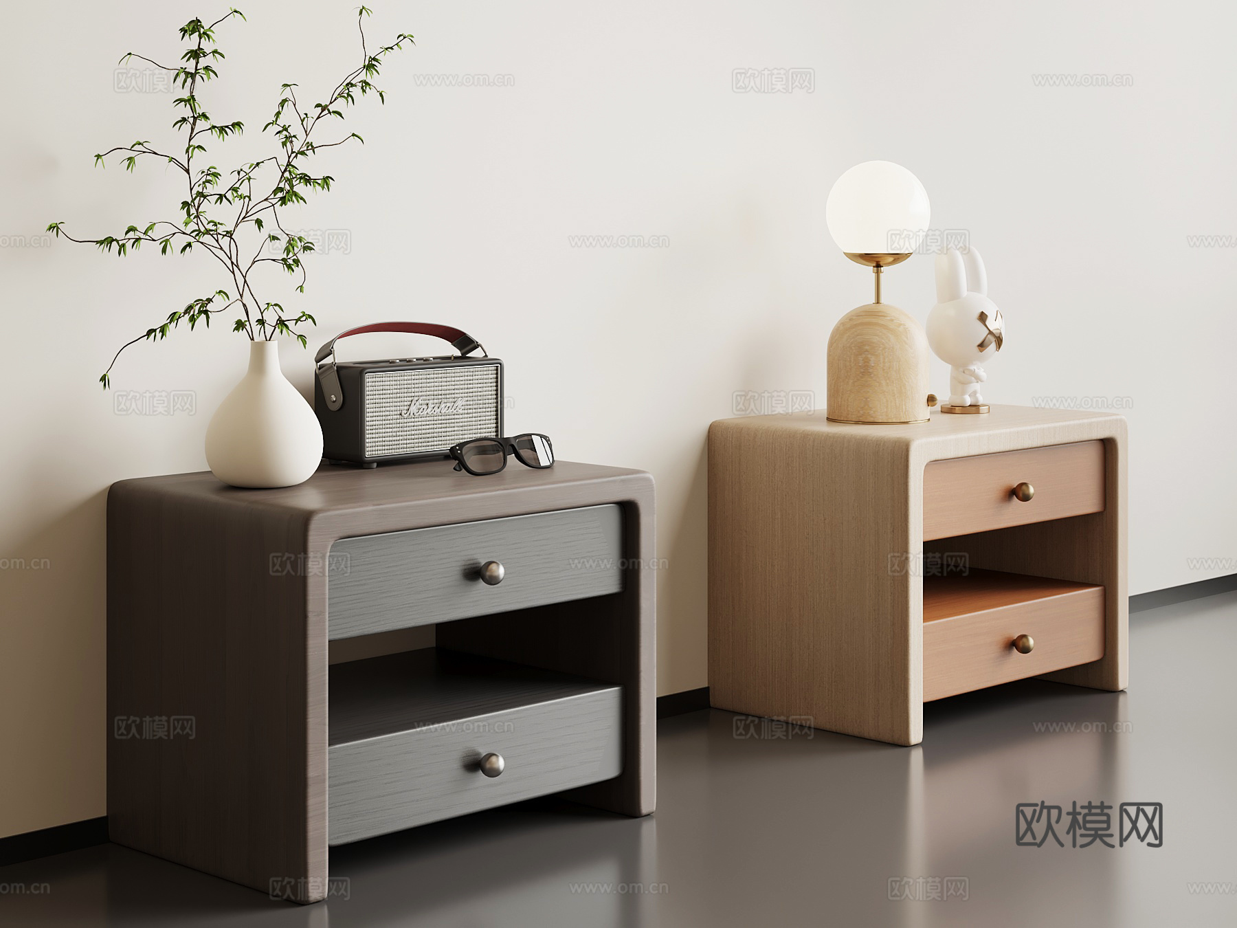 现代意式床头柜 奶油风床头柜su模型
