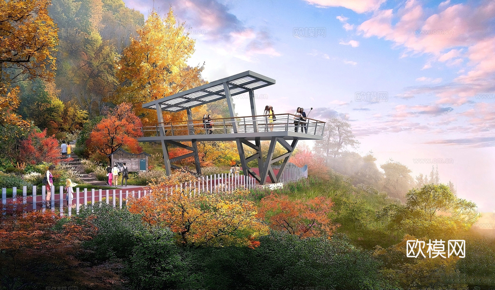 新中式观景台 景区乡村观景台su模型下载（渲染图1）
