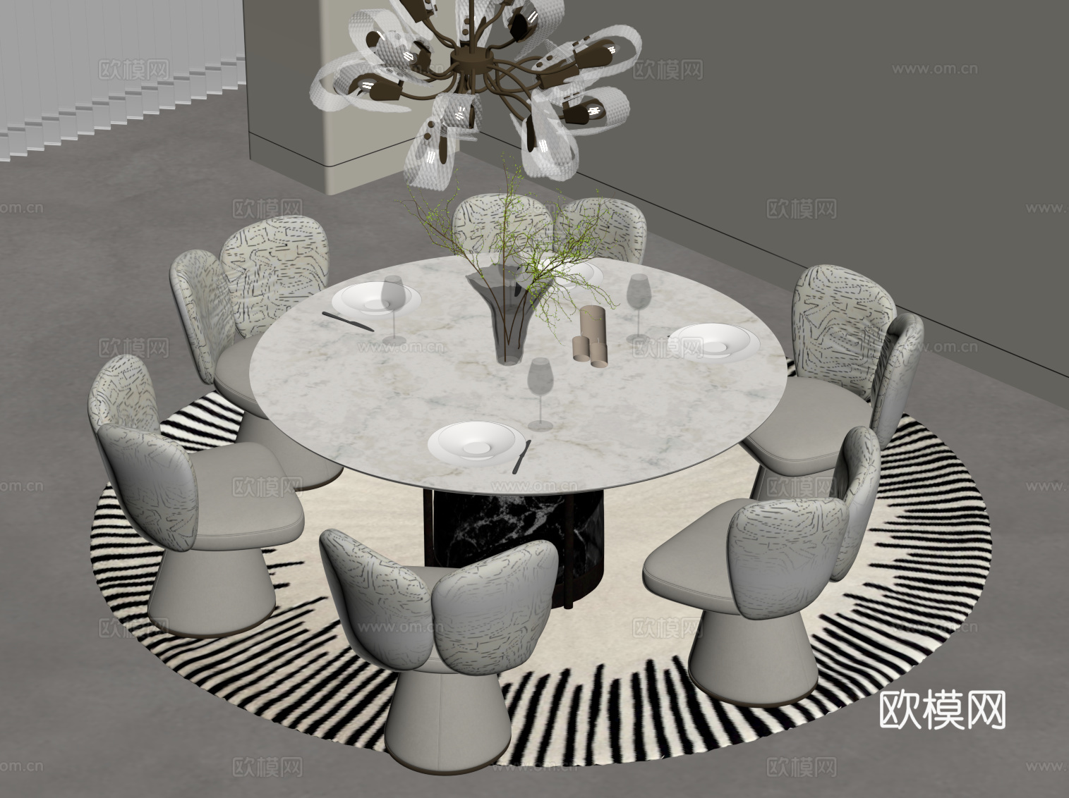 现代餐桌椅su模型