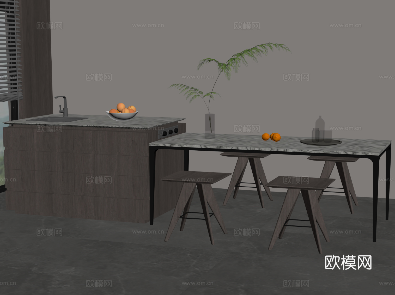 现代意式餐桌椅 岛台餐桌椅su模型