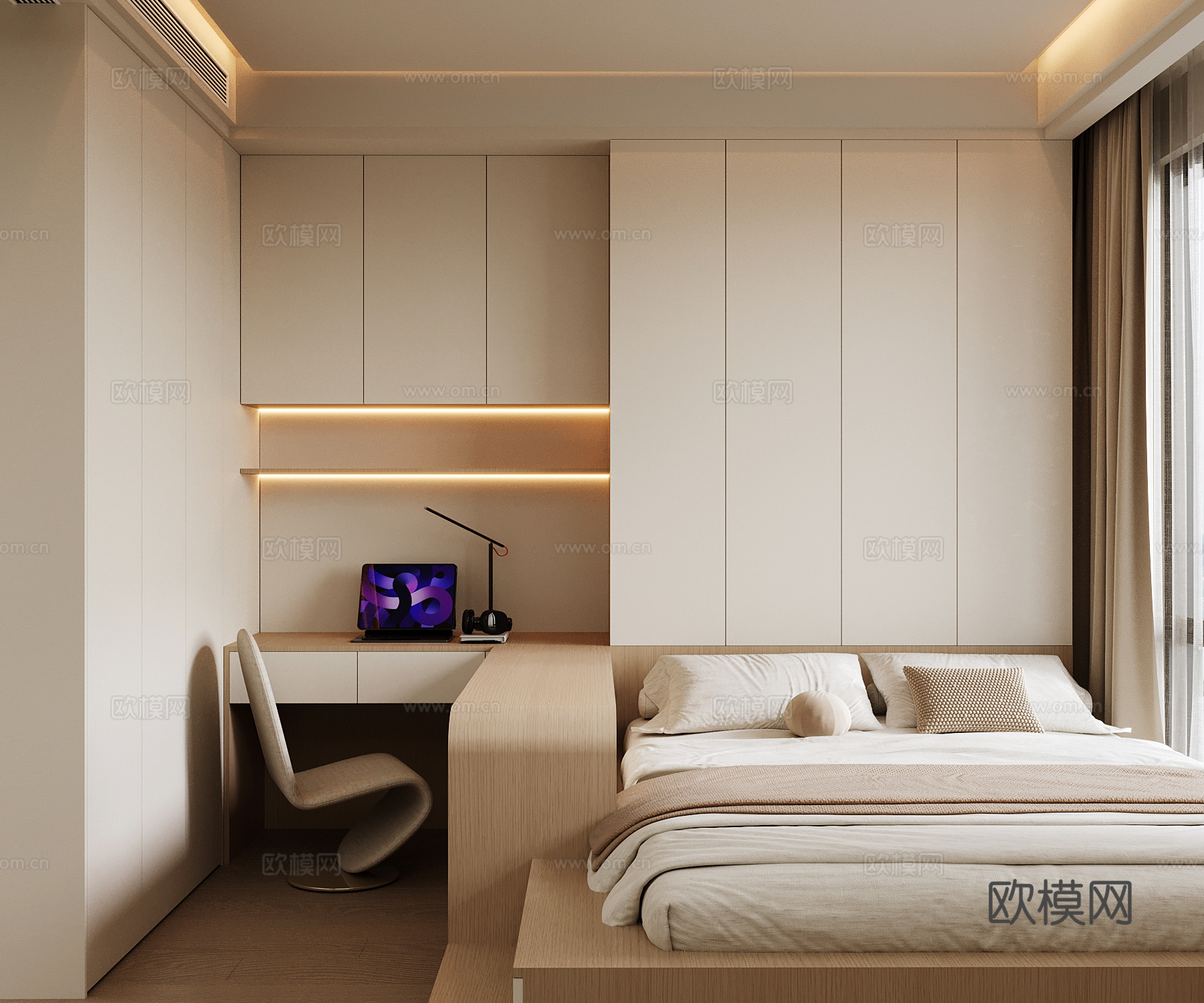 现代榻榻米卧室su模型