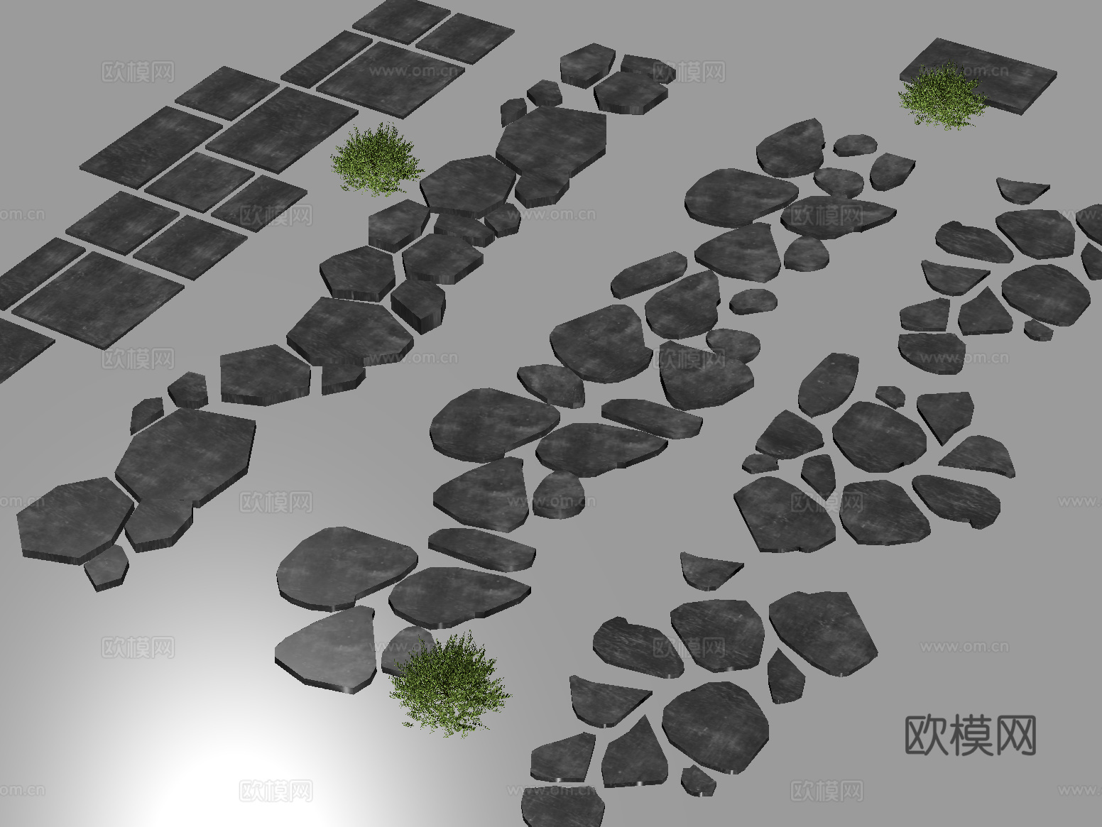 现代老石板 汀步 石板路 游步道 园林铺装su模型
