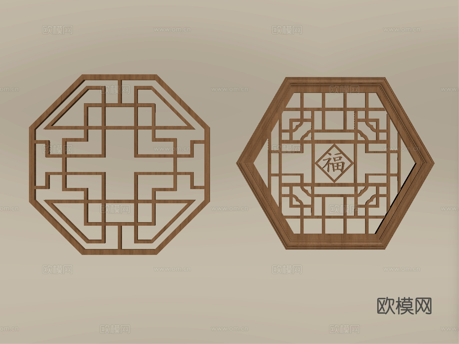新中式镂花窗 窗花 镂空窗格su模型