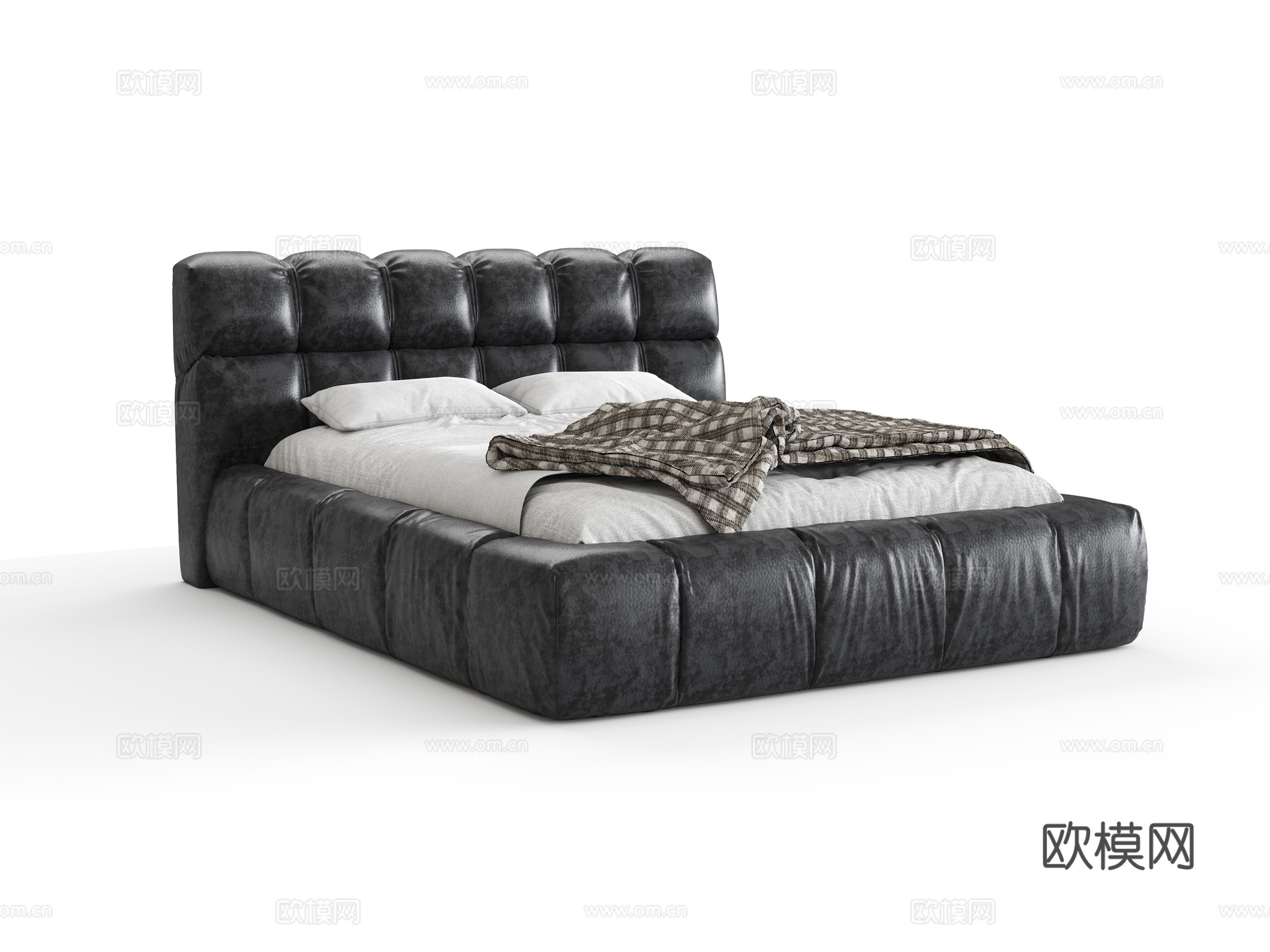现代真皮双人床3d模型下载
