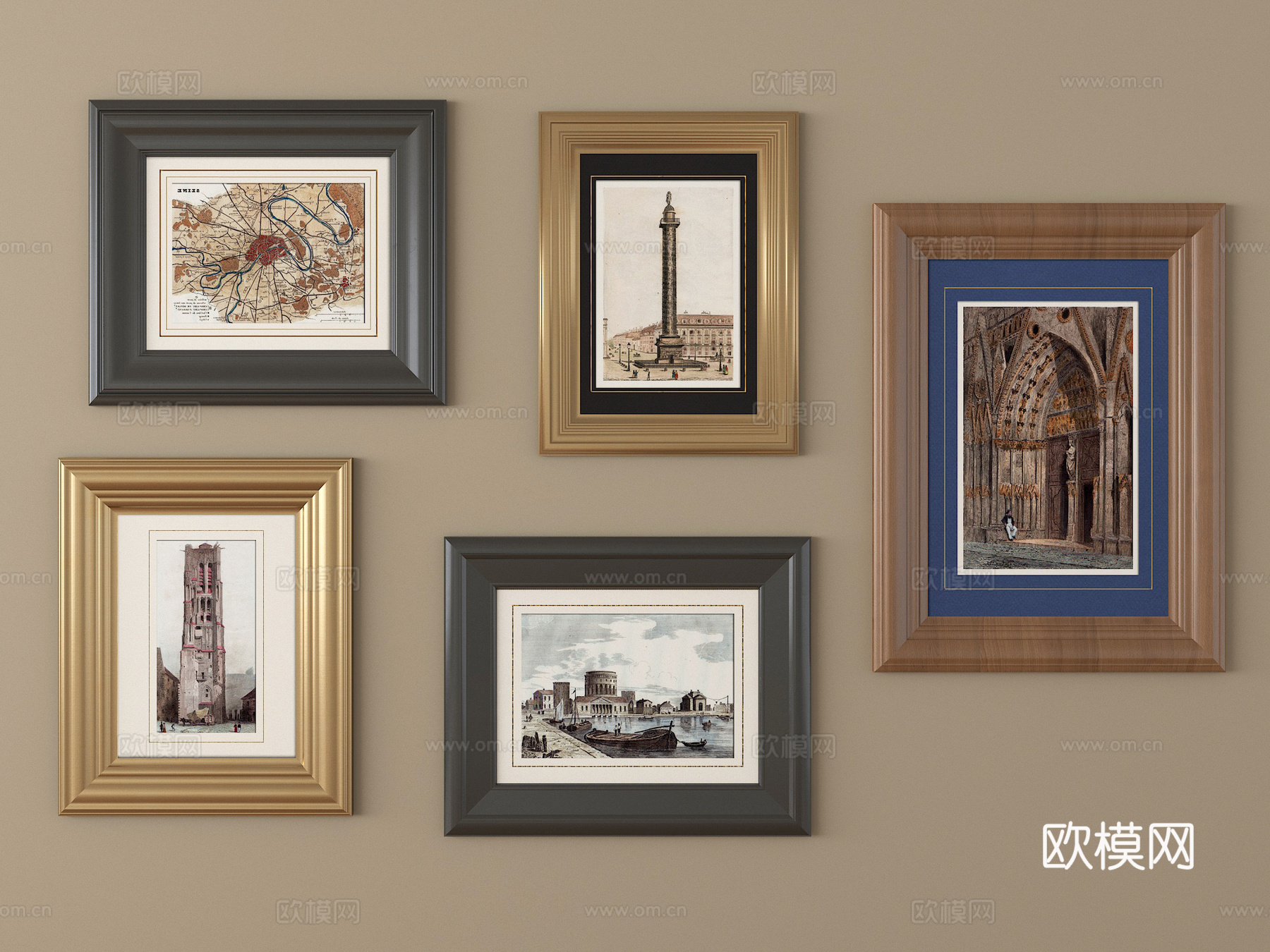 法式挂画 相框 装饰画框su模型
