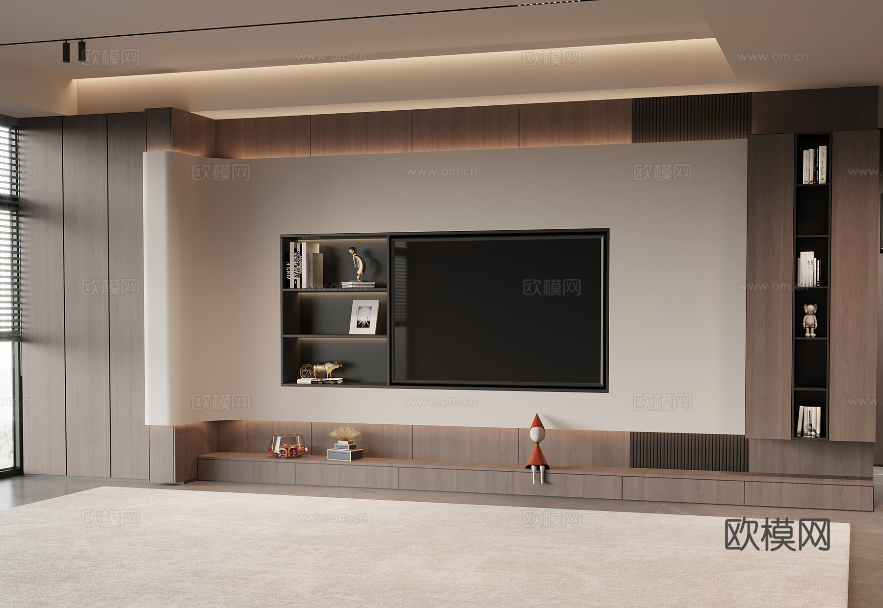 现代意式电视柜 电视背景墙su模型