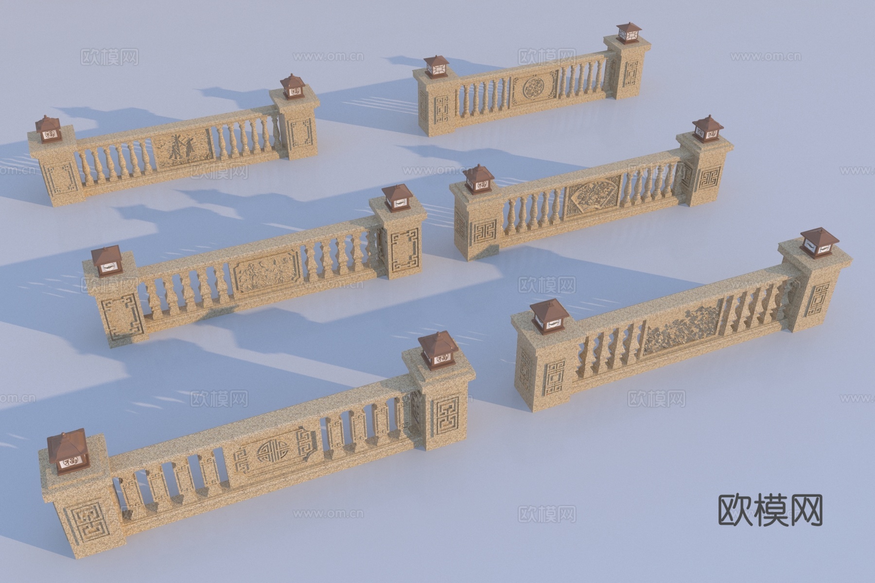 现代花瓶栏杆组合3d模型下载