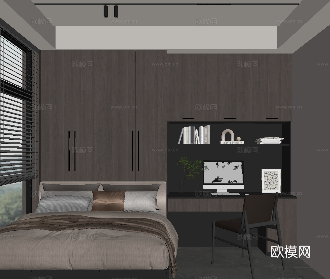 现代意式榻榻米卧室su模型