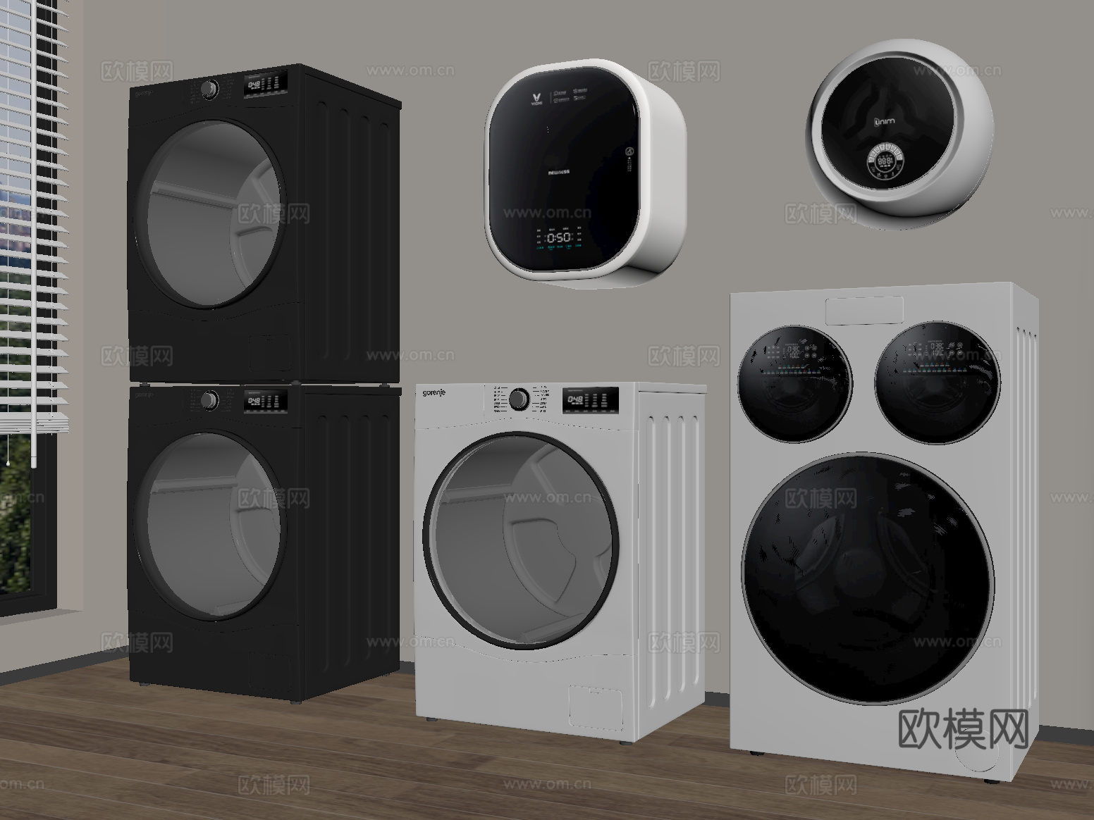 现代洗衣机 烘干机 洗烘一体机 壁挂式洗衣机su模型