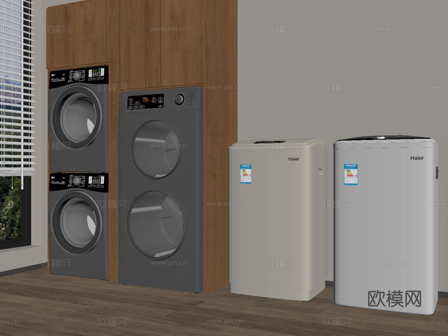 现代洗衣机 烘干机 洗烘一体机 滚筒洗衣机su模型
