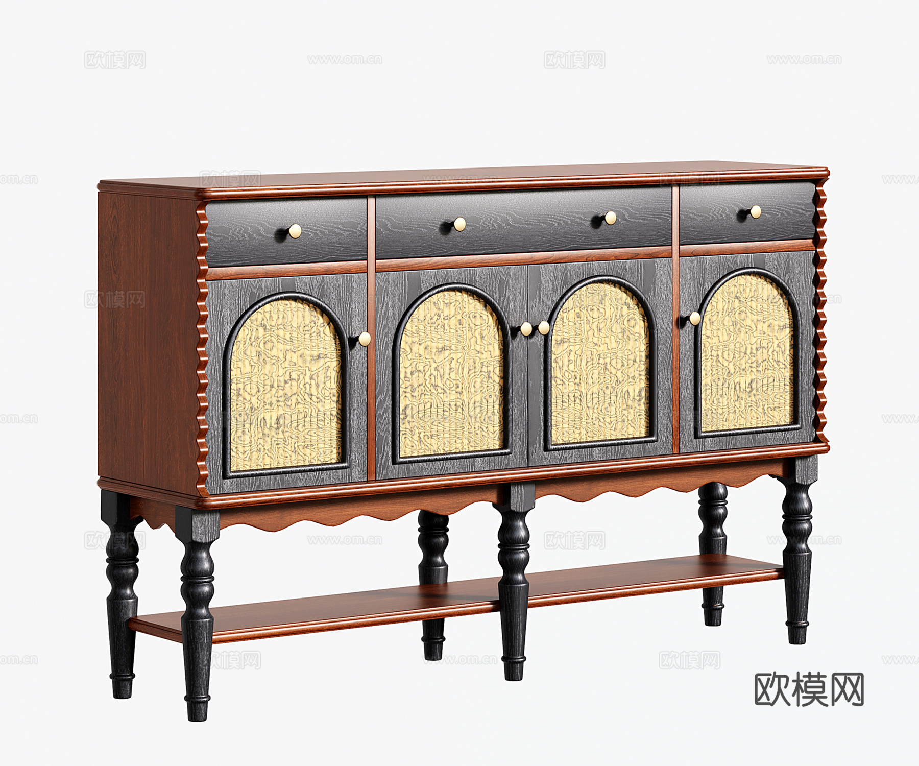 法式复古餐边柜 茶水柜 储物柜 收纳柜 玄关边柜su模型