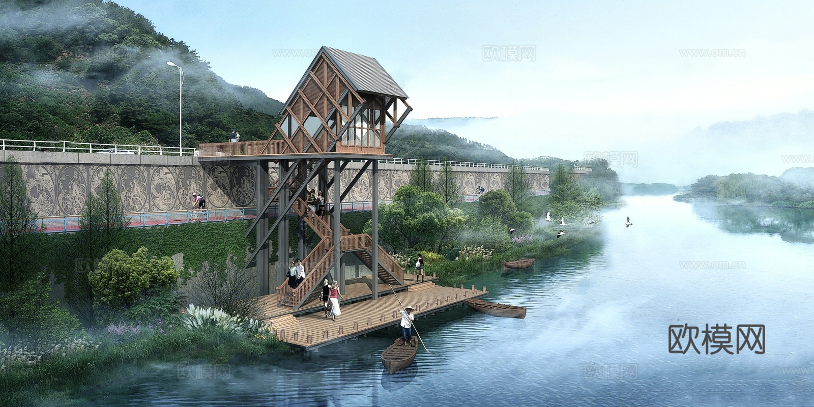 现代观景台 景观公园su模型