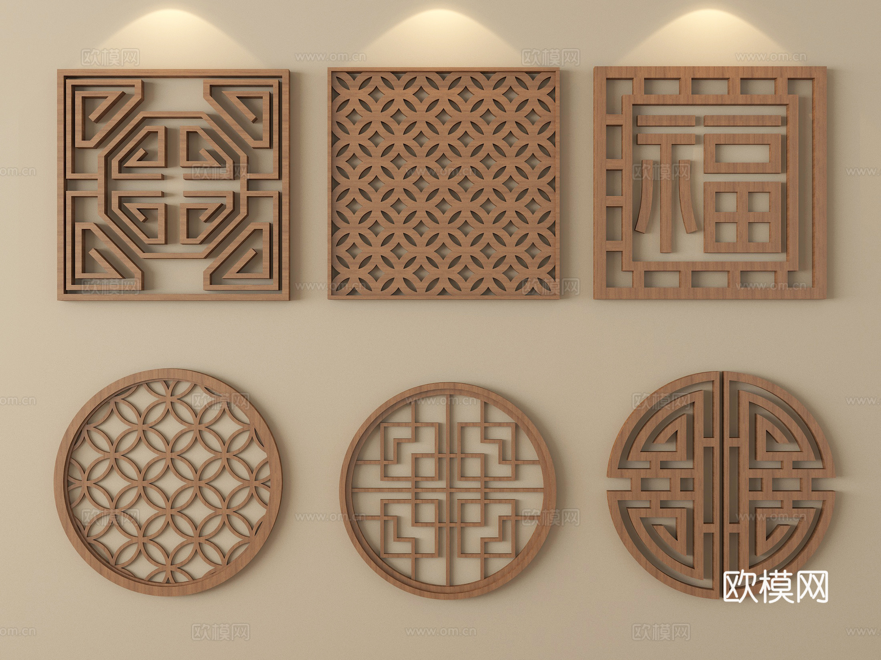 新中式镂花窗 仿古漏窗 窗花 镂空窗格 景墙花格窗su模型