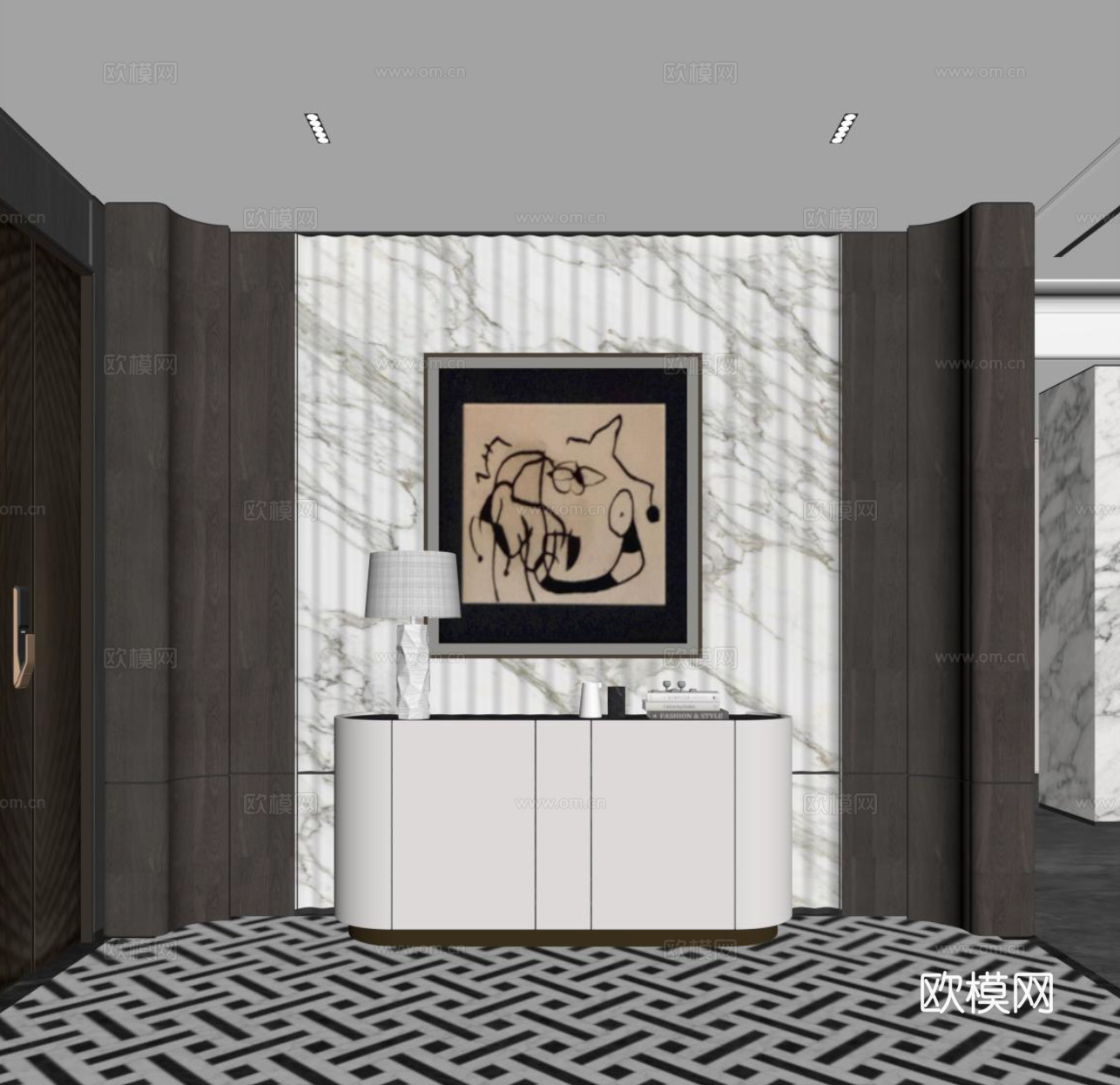 现代玄关墙 边柜su模型
