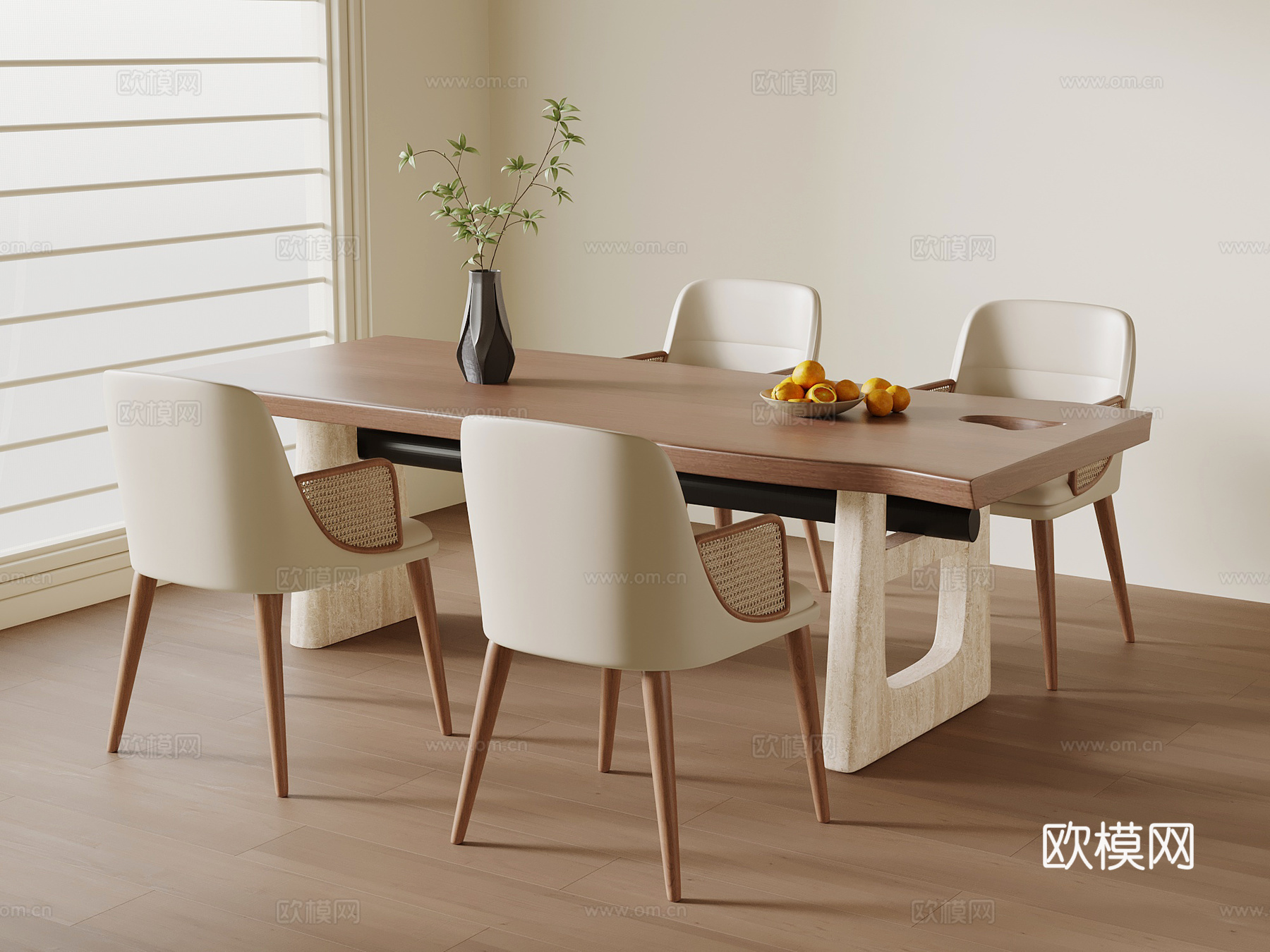 侘寂中古餐桌椅su模型