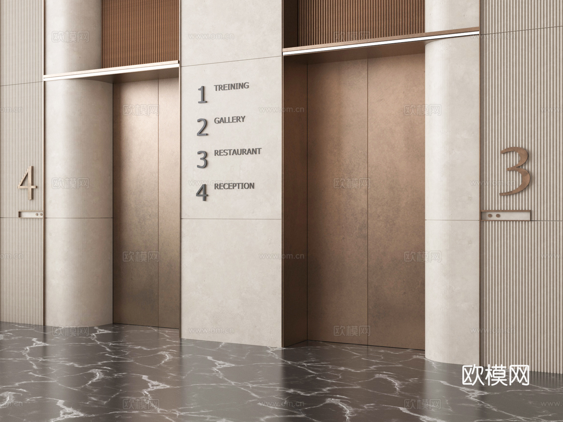 现代电梯厅 电梯间 升降梯 标识指示su模型