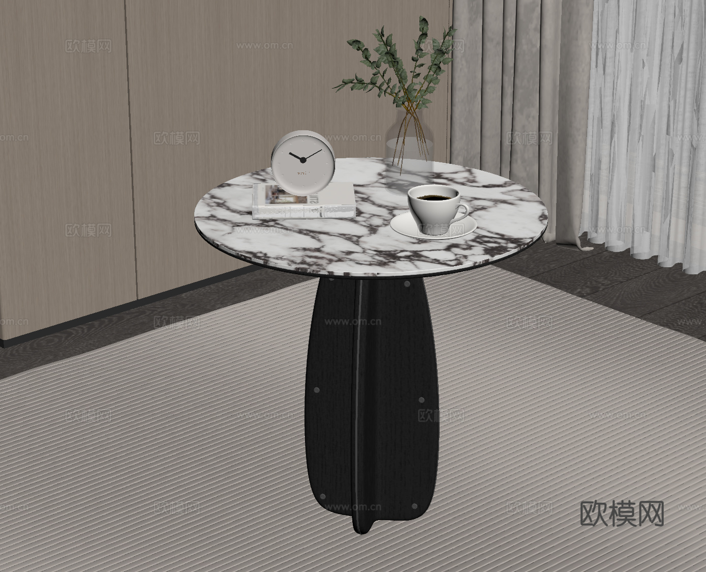 现代意式边几 角几圆几 大理石边几su模型