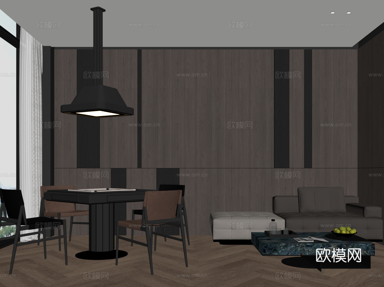 现代意式麻将室 娱乐室su模型