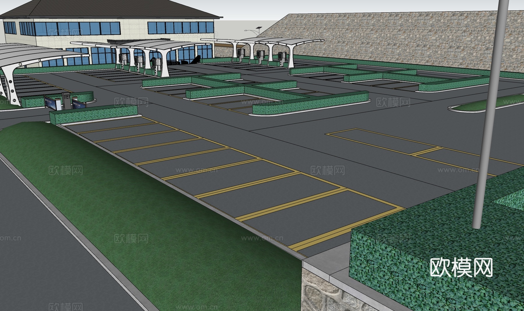 现代停车场 停车场 生态停车场 张拉膜车棚 车棚 新能源su模型