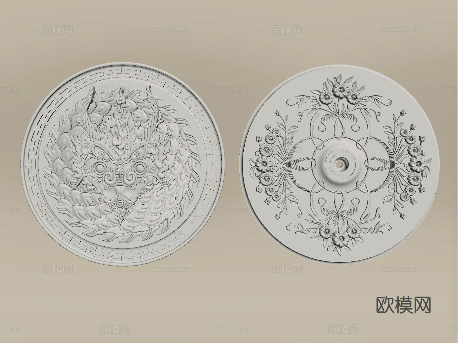 法式雕花灯盘 圆形灯盘 石膏灯盘su模型