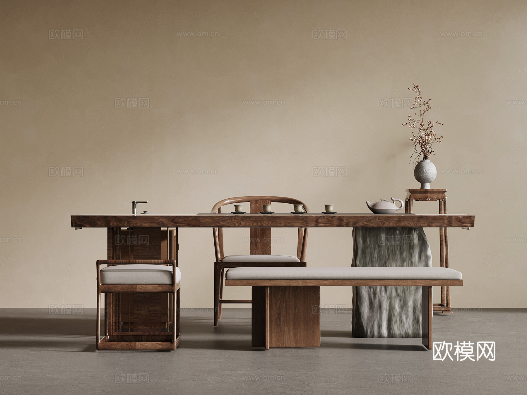现代茶桌椅 茶台su模型