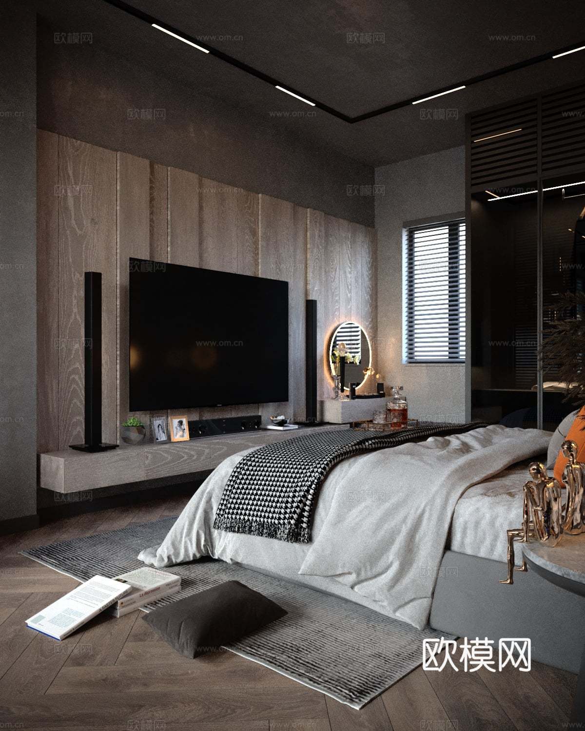 现代轻工业风公寓卧室 卧室工作室电竞房一体 酒店客房3d模型