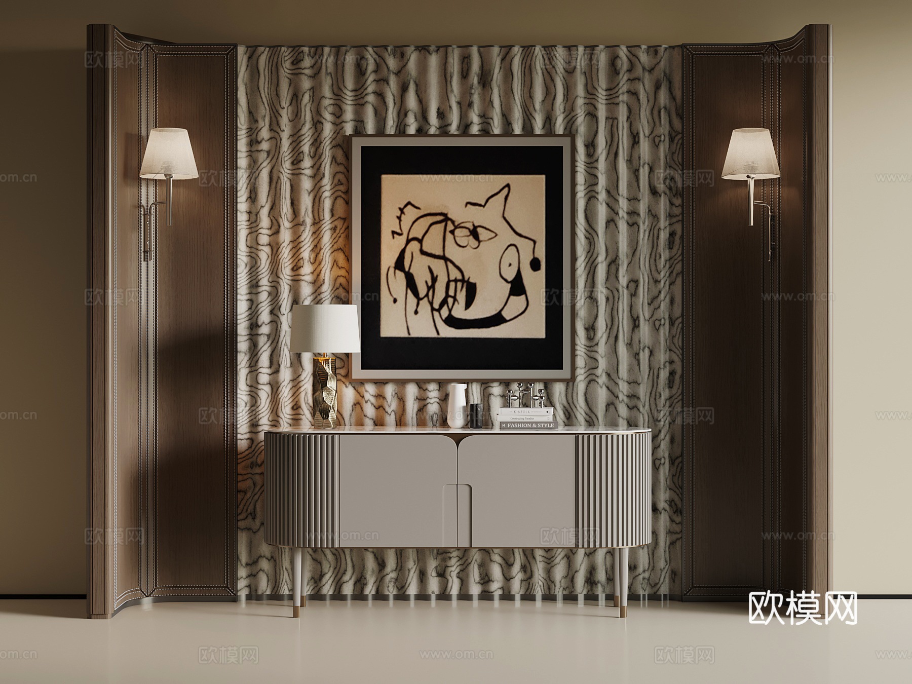 现代玄关墙 边柜su模型