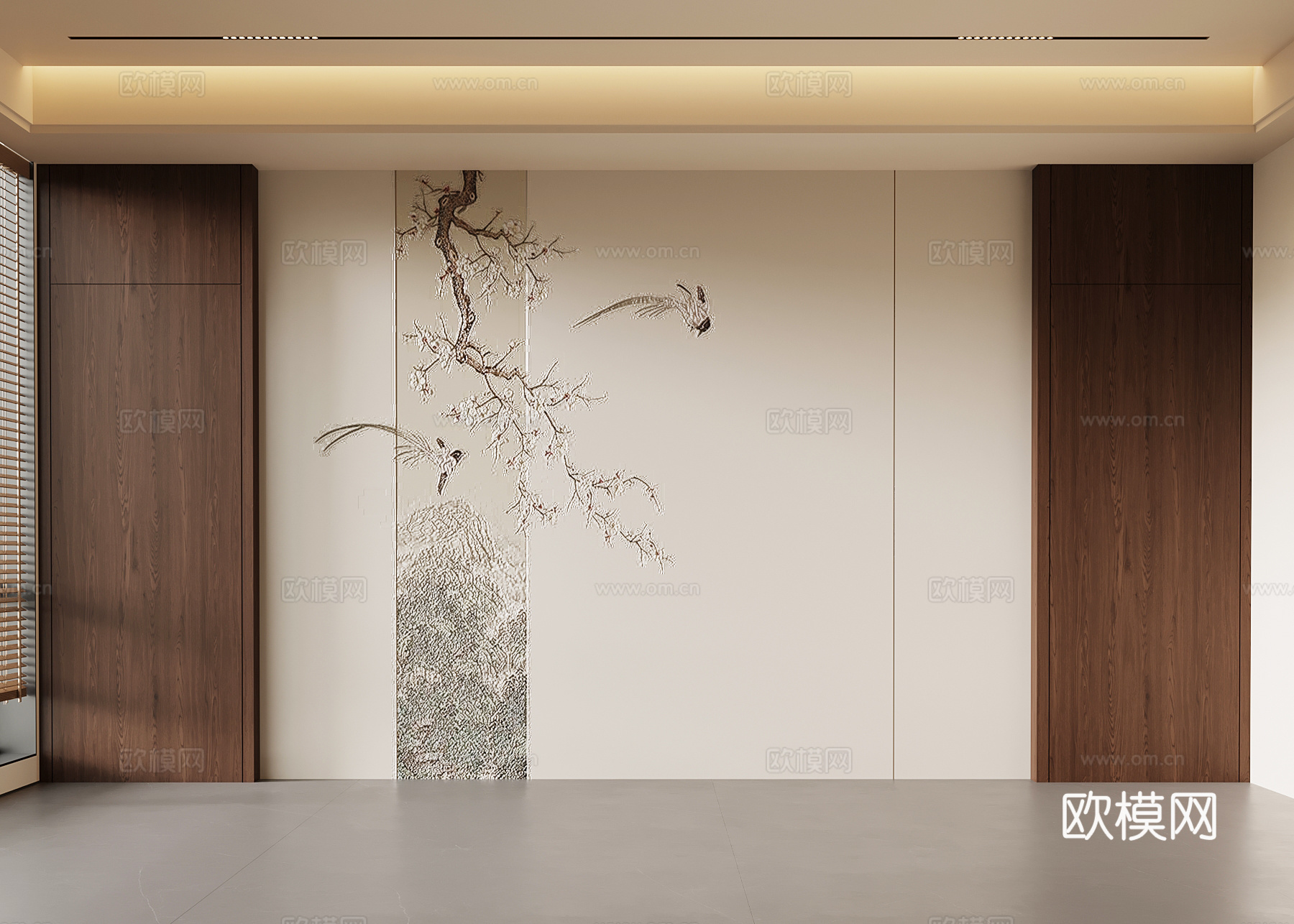 新中式背景墙su模型