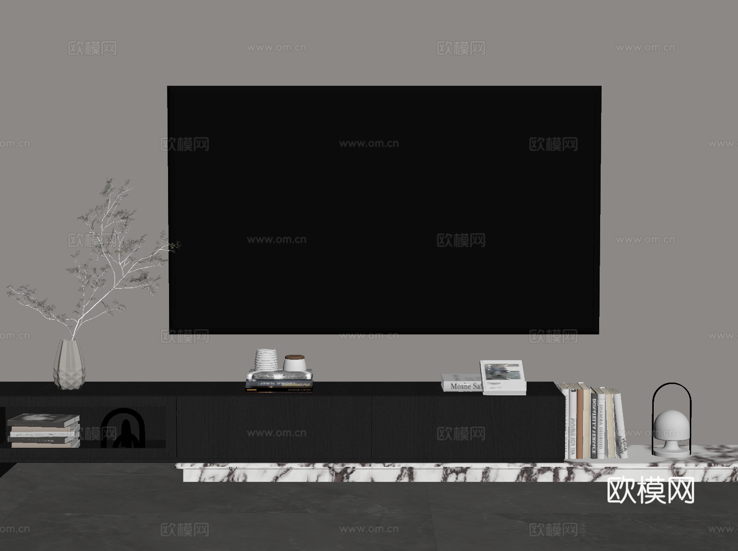 现代意式电视柜 边柜su模型下载（渲染图2）