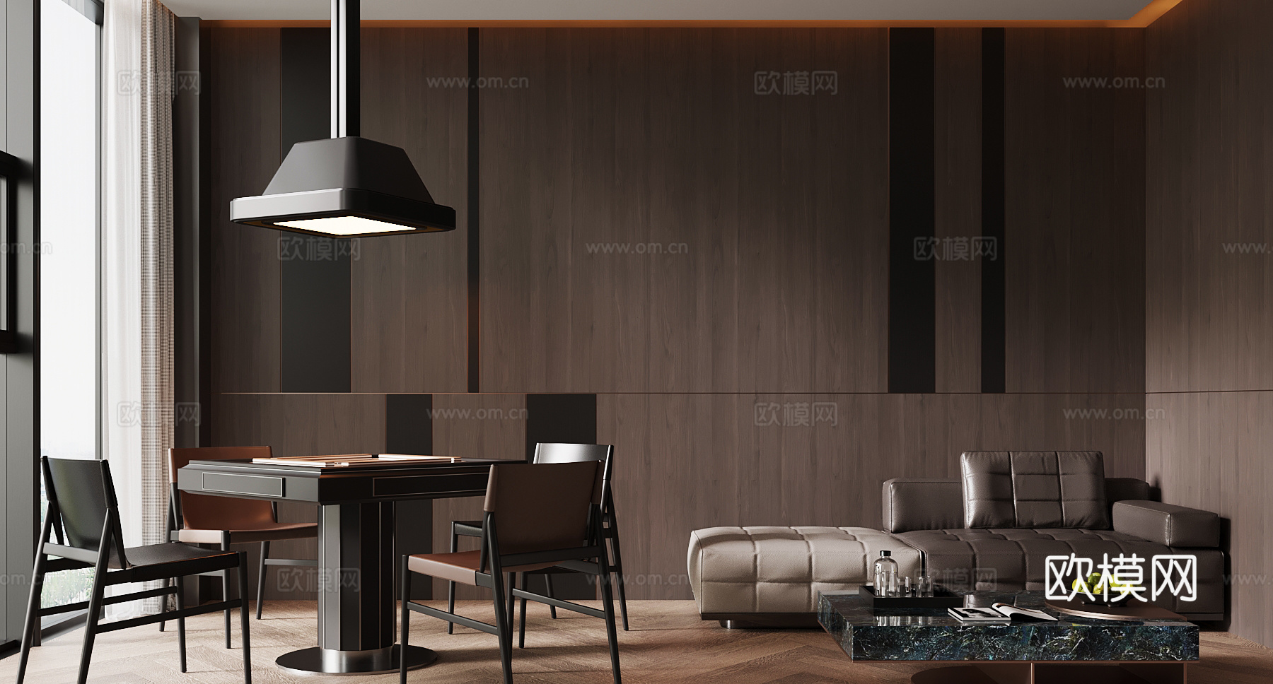 现代意式麻将室 娱乐室su模型