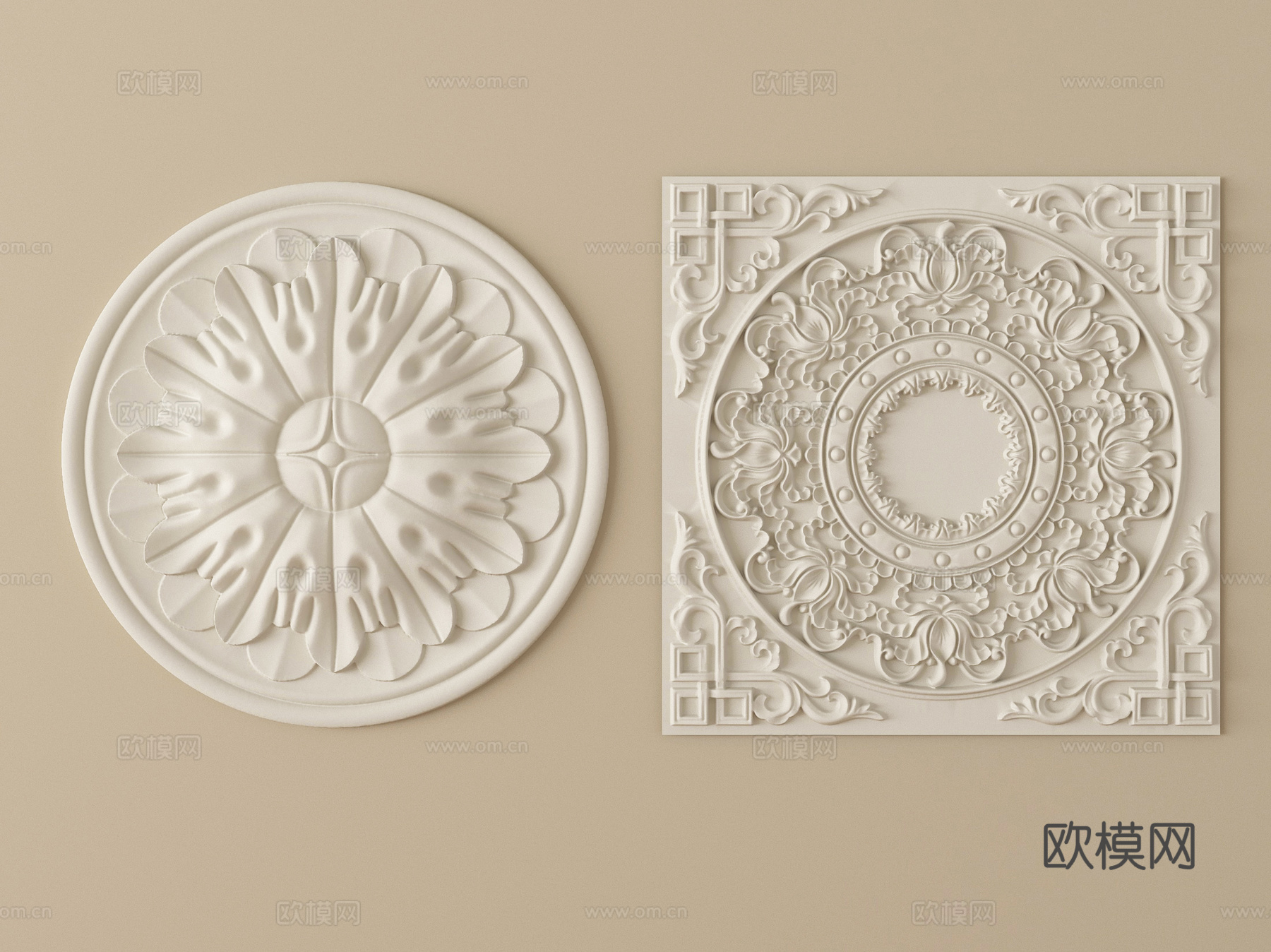 欧式雕花 石膏灯盘su模型