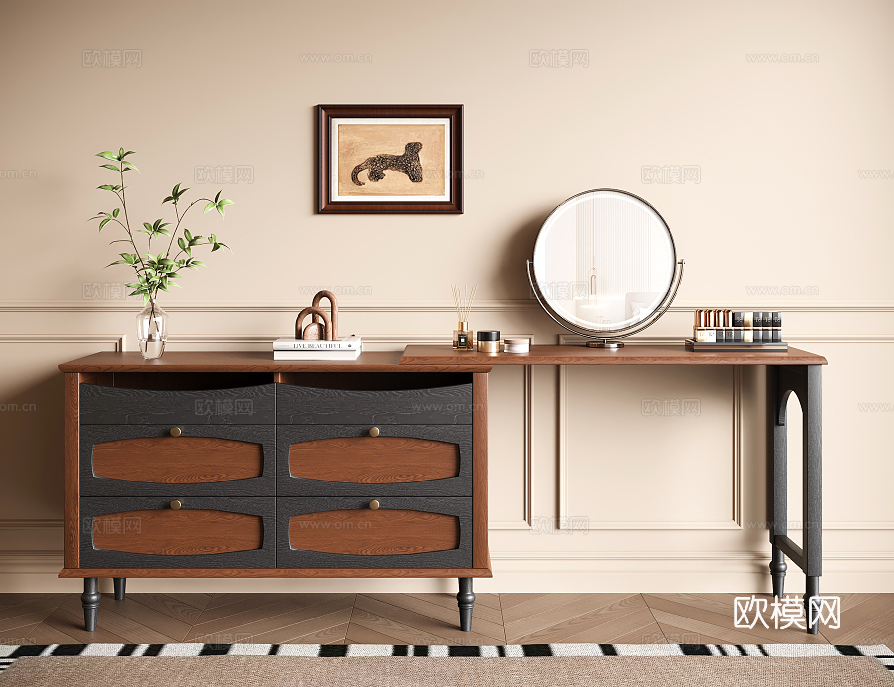 中古梳妆台 复古化妆台su模型
