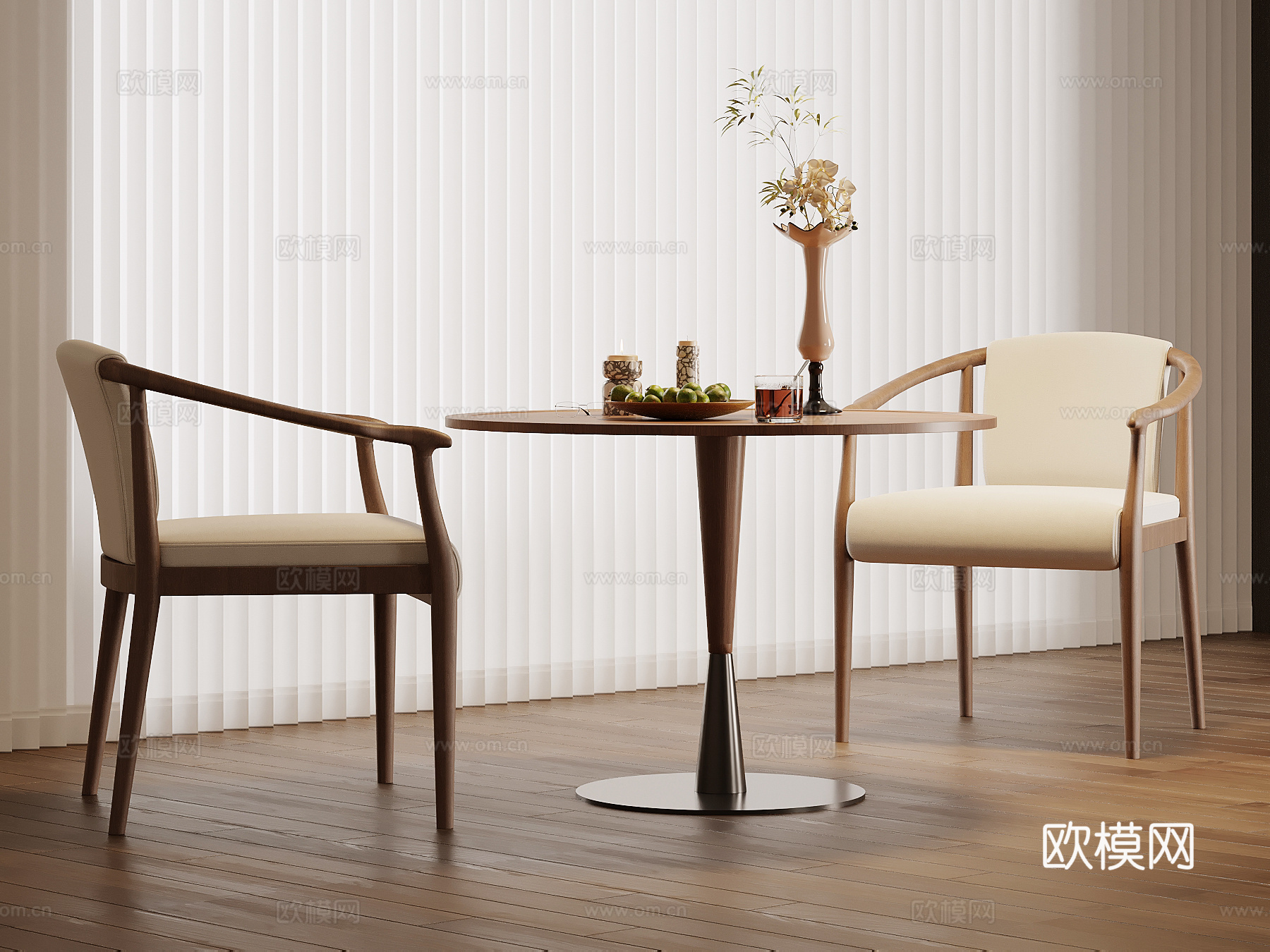 中古风洽谈桌椅 休闲桌椅su模型