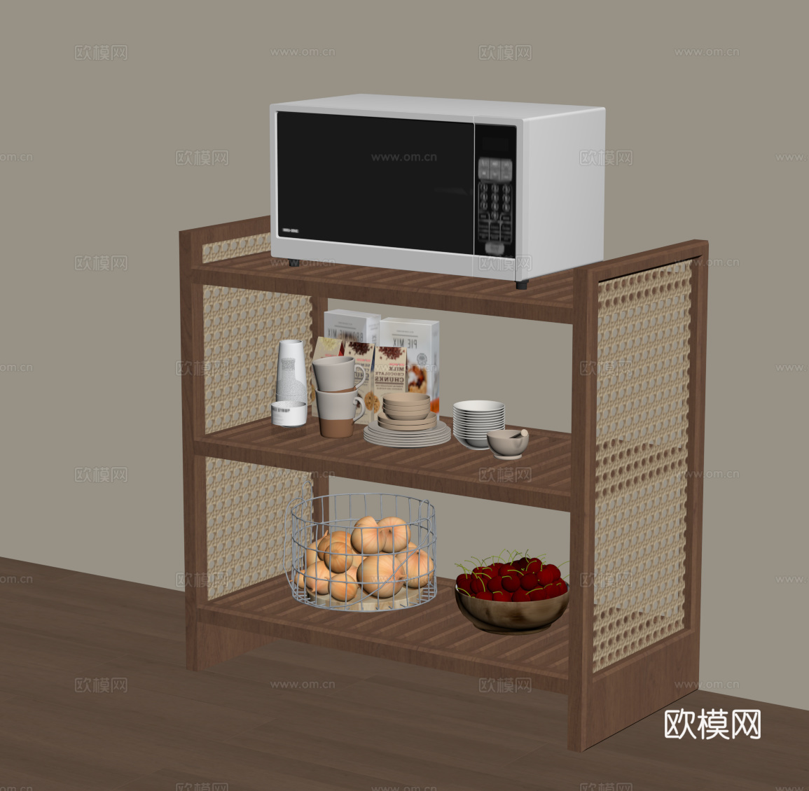 侘寂中古置物架su模型