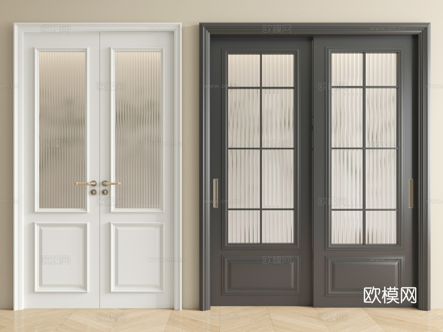 法式双开门 推拉门 玻璃门 阳台门 厨卫门su模型
