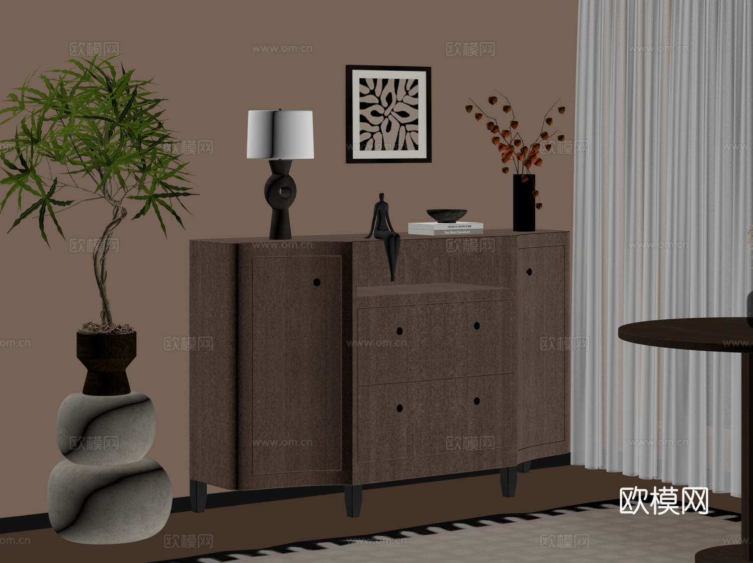 中古风玄关柜 边柜su模型