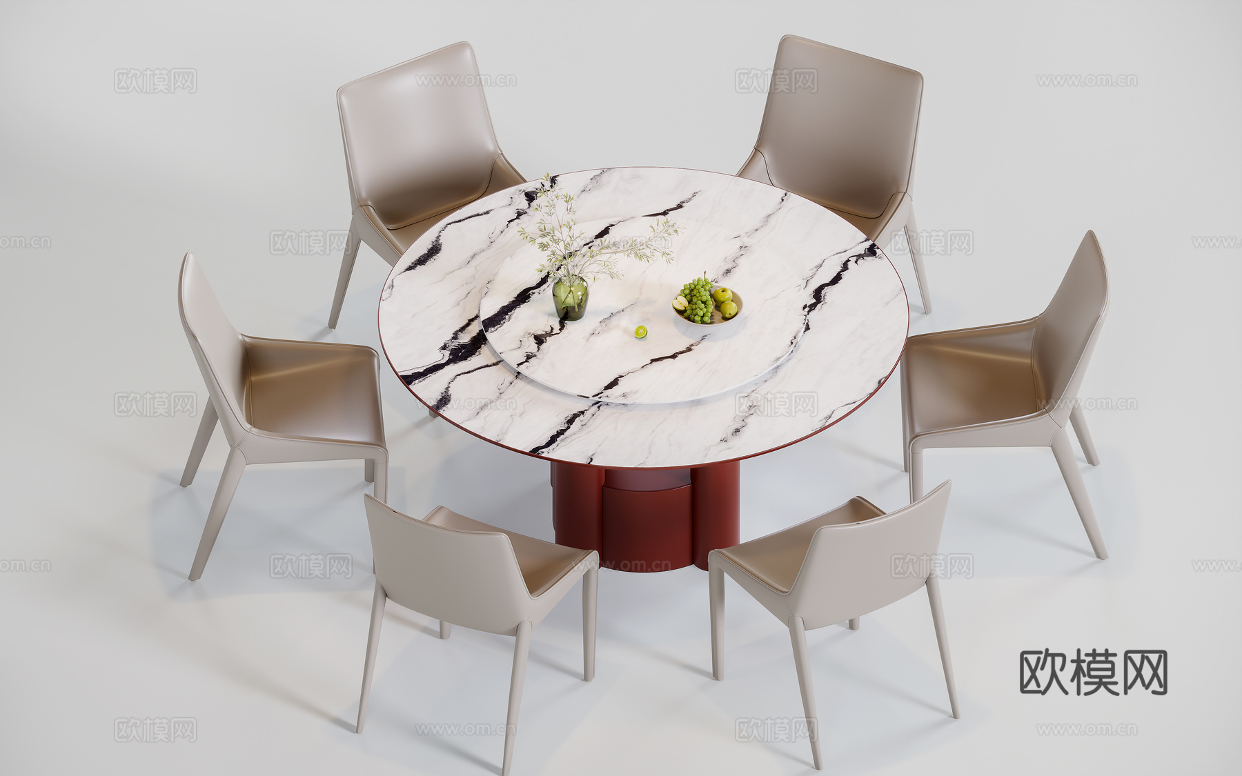现代奶油圆餐桌su模型