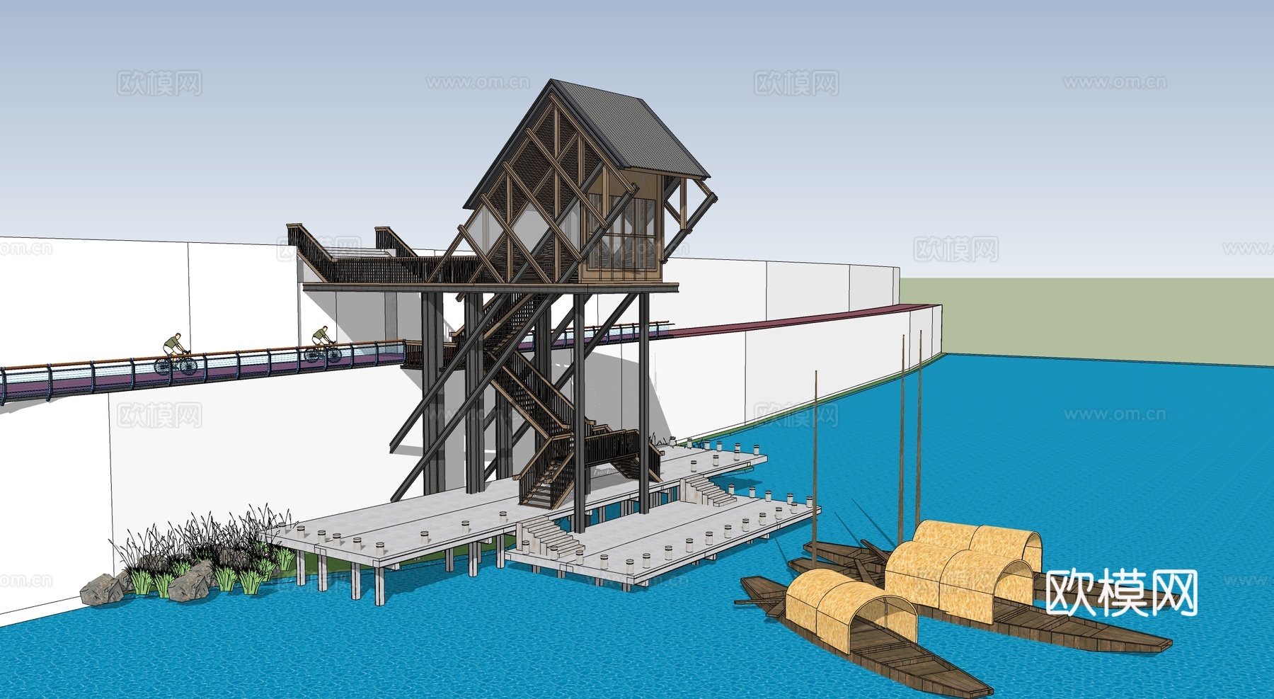 现代观景台 景观公园su模型