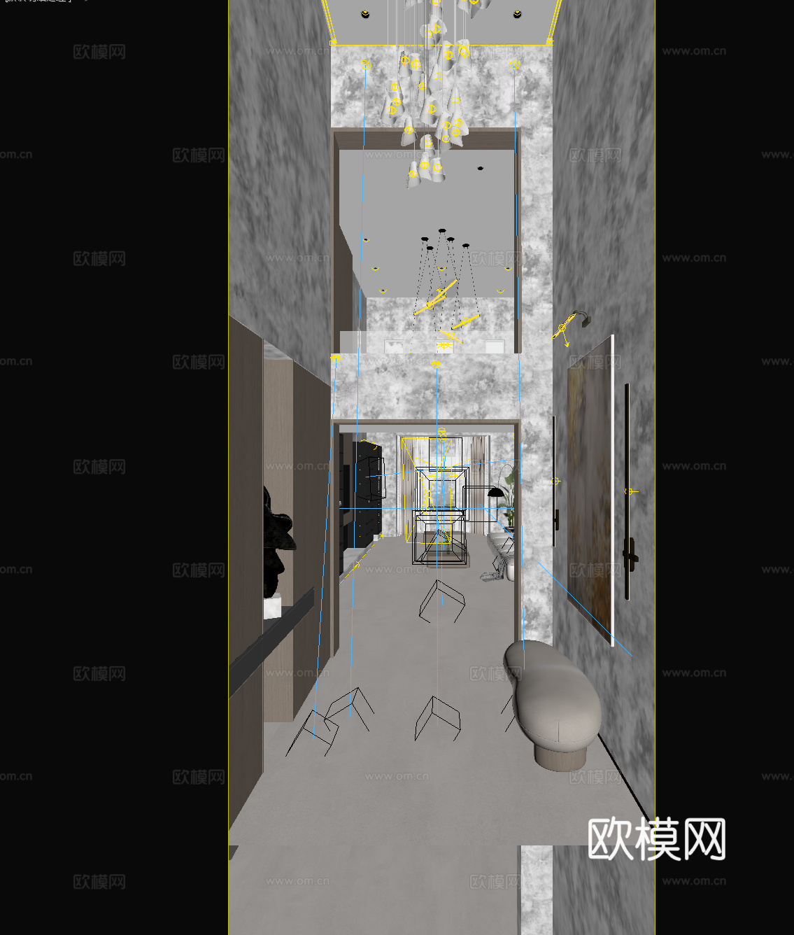 现代别墅门厅入户 现代复式玄关门厅 意式别墅端景挂画 别墅客3d模型下载（渲染图2）